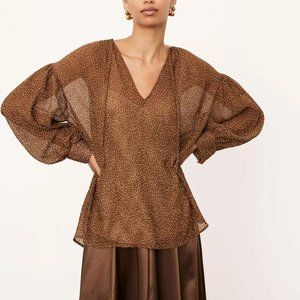 Vince Starry Dot Shirred Split Neck Blouse